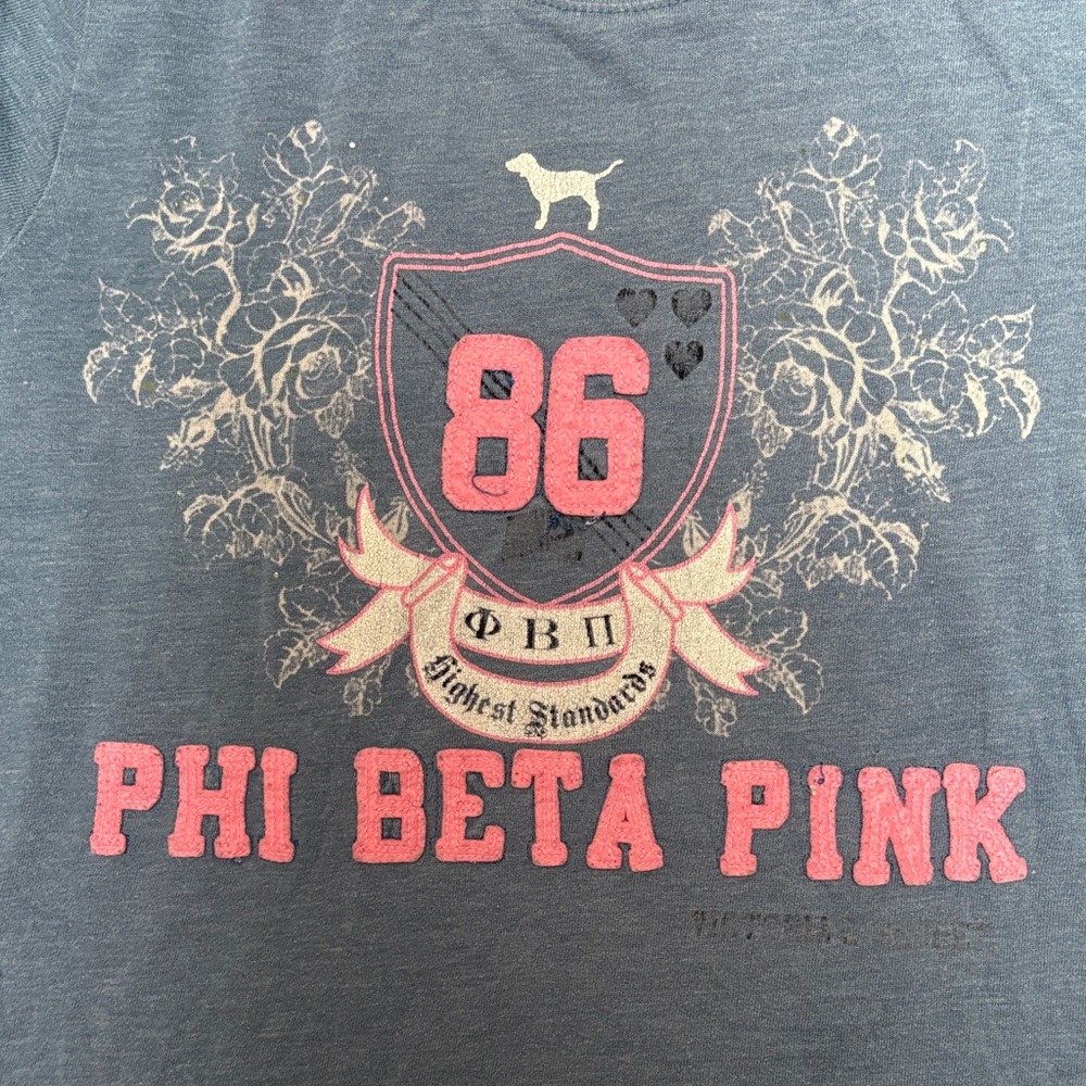 PINK Victoria's Secret Blue Phi Beta Pink T Shirt w/ Retro Dog Logo - Picture 3 of 5